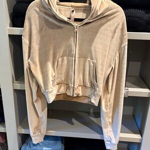 SKIMS Beige Zip-Up Cropped Hoodie